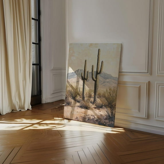 Vintage Desert Cactus, Saguaro Painting Print, Southwest Landscape, Western Rustic Home Decor, Arizona Wall Art, Modern Wall Decor, 12x18 UNFRAMED