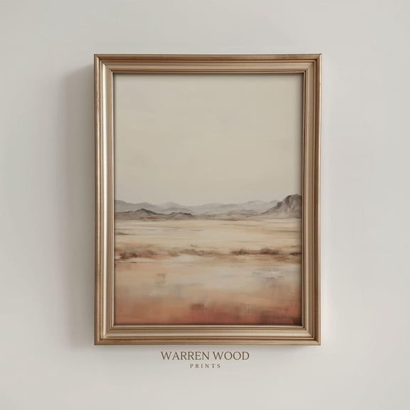 Vintage Desert Print, Dusty Orange & Pink Landscape, Rustic Southwest Wall Art, Earthy Boho Decor, South America Art, Home Decor #1777, Stretched Canvas Size 16x24