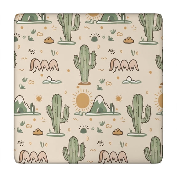 Vintage Desert Style Table Cover - Southwestern Cactus & Succulent Design, Windproof & Snug Fit Elastic Tablecloth (34x34 in)