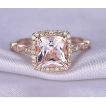 Vintage Design 2 Carat 6mm Princess Cut Morganite Engagement Ring with Diamond Moissanites in 10k Rose Gold for Women