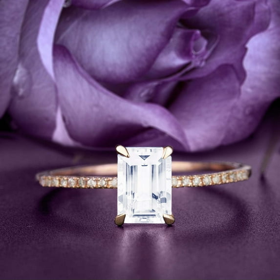 Vintage Design Dazzling Art Deco 1.25 Carat Emerald Cut Diamond Moissanite Antique Engagement Ring, Wedding Ring in 10k Solid Rose Gold, Gift For Her, Promise Ring, Anniversary Ring