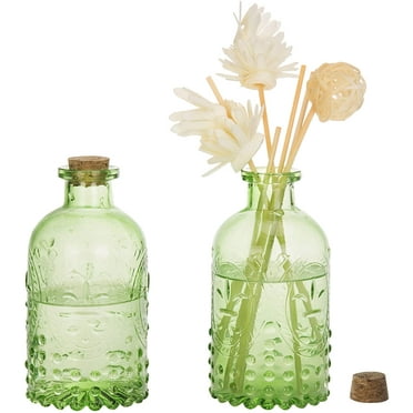 Vintage Design Embossed Green Glass Bottle with Cork Lid