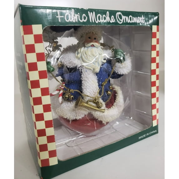 Vintage Design Fabric Mache Roly Poly Fabric Mache Ornament Old World Santa 5.5 Inch