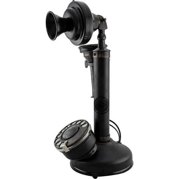Vintage Design Rotary Dial Candlestick Phone Classy Old Design Black Antique Shiny Brass Miniature Rotary Dial Office Phone Replica Desktop Decor Antique