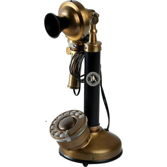 Vintage Design Rotary Dial Candlestick Phone Classy Old Design Black Antique Shiny Brass Miniature Rotary Dial Office Phone Replica Desktop Decor Antique