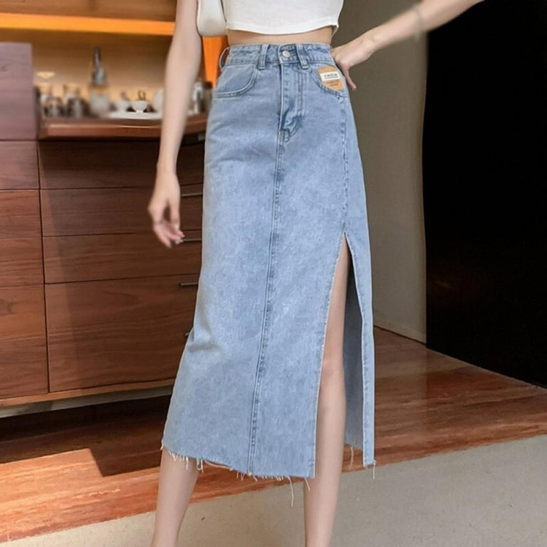 Mid length denim skirts designs sales