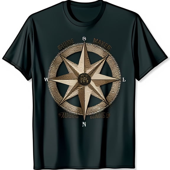 Vintage Design T-Shirt Pointed Star with 'True North' Inscription Dark Black Tee