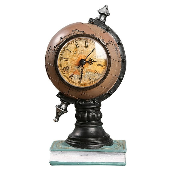 Vintage Desk Clock Globe Design Clock World Map Retro Antique Tabletop Clock Table Ornament