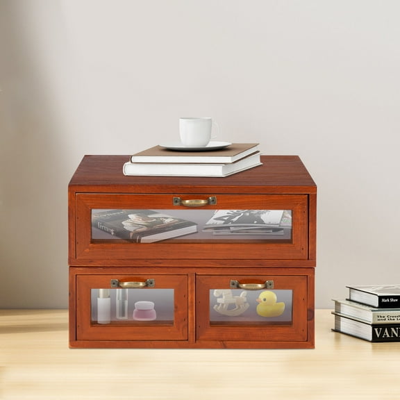 Vintage Desk Organizer Tabletop Storage Organization Box W/ 3 Drawers for Office