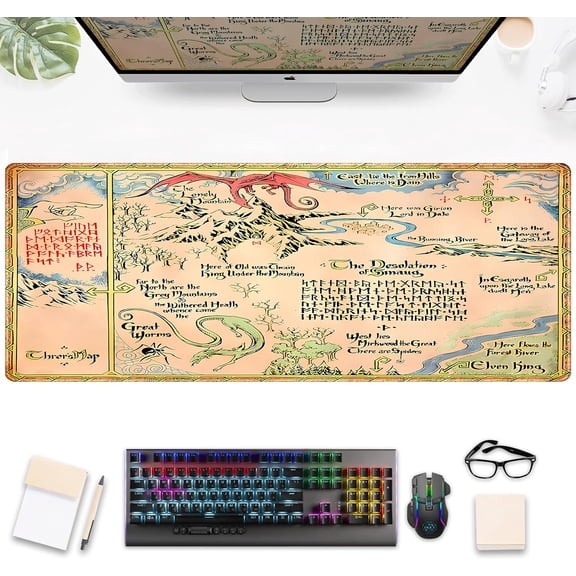 Vintage Desk Pad Gaming Desk Mat XL Mouse Pad, Computer Keyboard Mat Extra Large Mouse Mat, Personalized Desktop MatAged Yellow Desk Protector Mat, Special Symbol Desk Decoration 31.5" x 11.8"