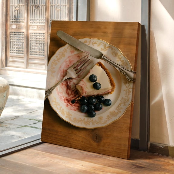 Vintage Dessert Wall Art Cheesecake With Blueberries On Elegant China Plate Rustic Kitchen Dining Decor Print Art