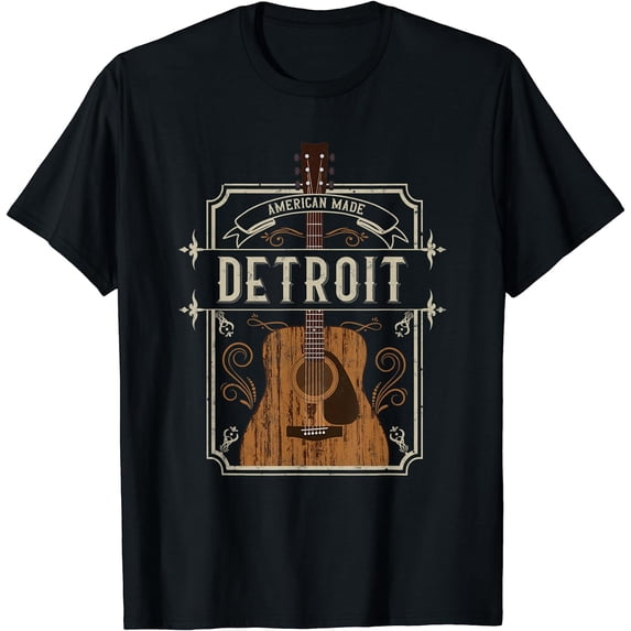 Vintage Detroit Country Music Guitar Player Souvenirs T-Shirt Black 2X-Large