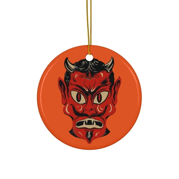 Vintage Devil Face Halloween Christmas Ceramic 2D FLAT Ceramic Ornament