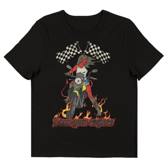 Vintage Devil Flame Motorcycle Women's Black Short Sleeve Crew Neck Tee-XXL