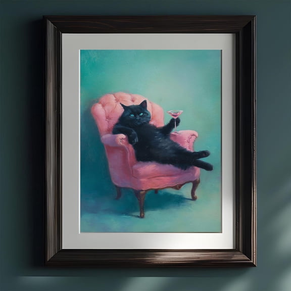 Vintage Devon Rex Cat Whimsical Cat Lover Art Poster, Unframed Size 8x12