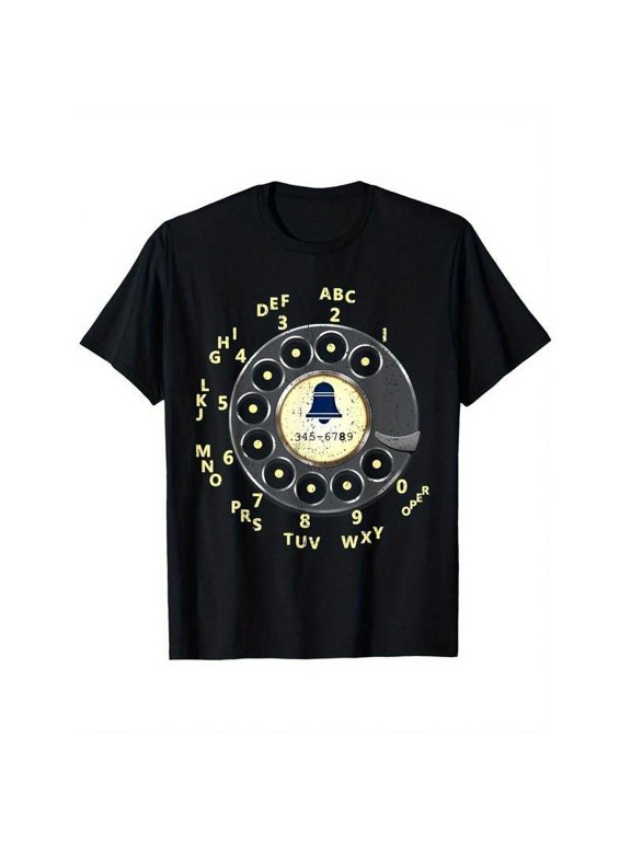 Vintage Dial Phone Graphic T-Shirt, Retro Rotary Telephone Bell Print, Old School Telephone Number Design, Unisex Short Sleeve Crew Neck Tee