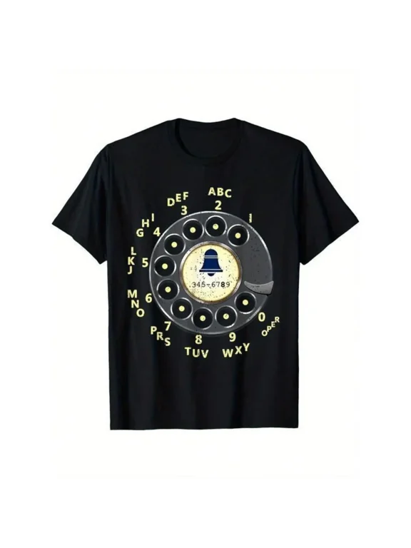 Vintage Dial Phone Printed T-Shirt - Summer Casual Short Sleeved Round Neck T-Shirt