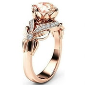 HILLTIP Vintage Diamond 18K Rose Gold Ring Gemstone Engagement Ring for Women Pure Topaz Jewelry Gemstone