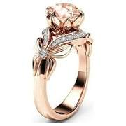 COOLNINE Vintage Diamond 18K Rose Gold Ring Gemstone Engagement Ring for Women Pure Topaz Jewelry Gemstone
