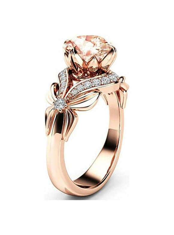Vintage Diamond 18K Rose Gold Ring Gemstone Engagement Ring for Women Pure Topaz Jewelry Gemstone