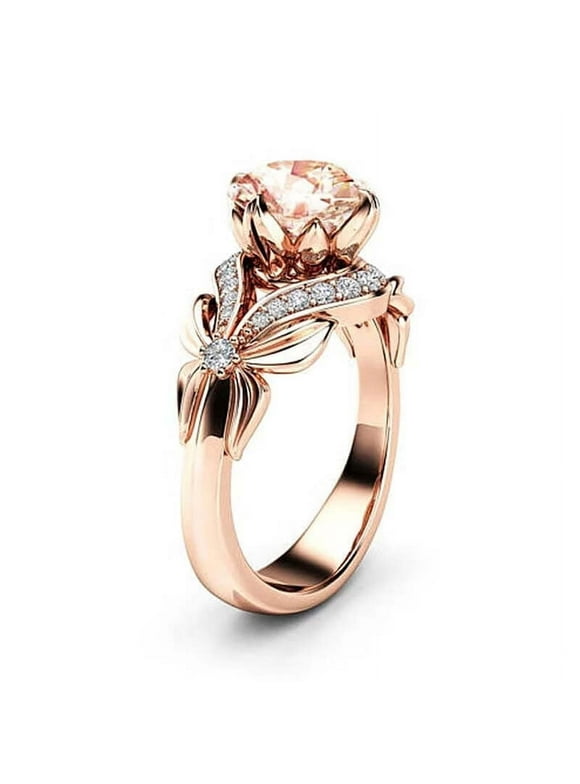 Designice Vintage Diamond 18K Rose Gold Ring Gemstone Ring for Women pure topaz Jewelry Gemstone