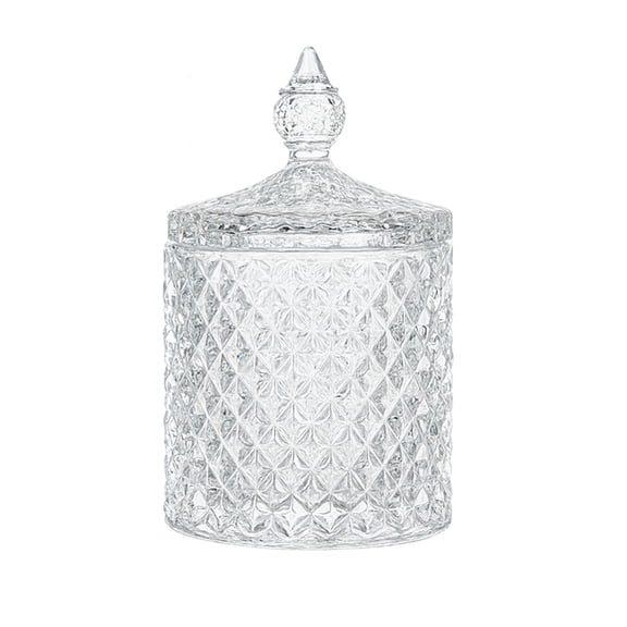 Vintage Diamond Cut Glass Canister with Lid - Decorative Candle Holder, Crystal Candy Jars for Home Decor, Bathroom Vanity Jars(Clear)