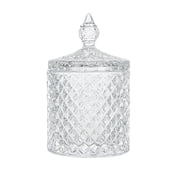 Vintage Diamond Cut Glass Canister with Lid - Decorative Candle Holder, Crystal Candy Jars for Home Decor, Bathroom Vanity JarsClear
