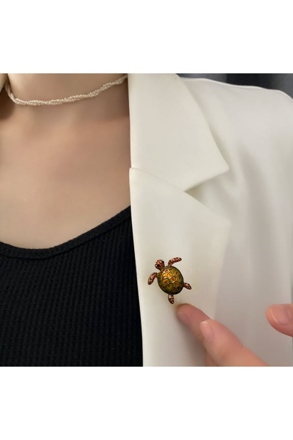 Vintage Diamond Studded Turtle Brooch Cute Cartoon Animal Pin Corsage Accessory