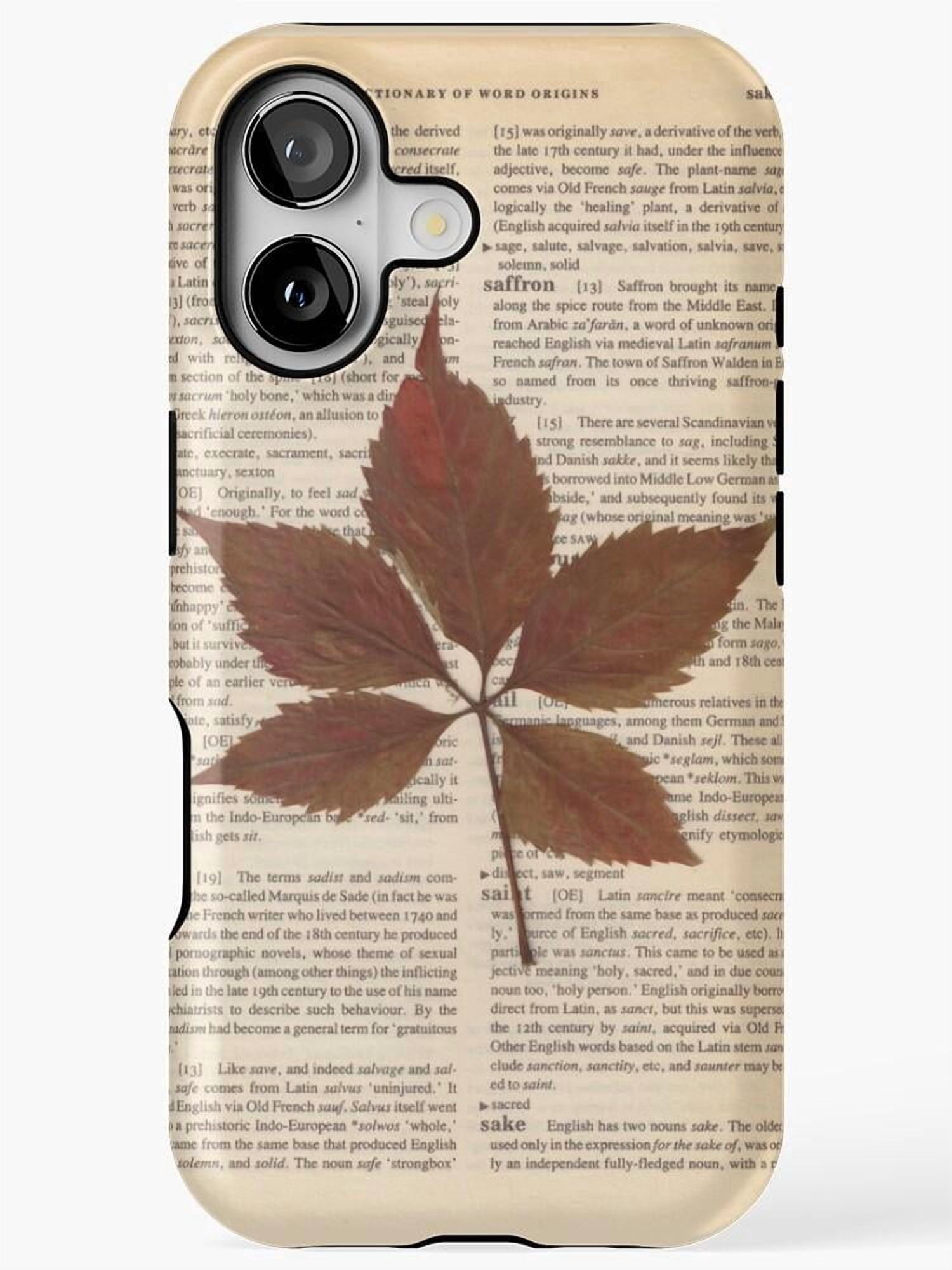Vintage Dictionary Page and Rust Brown Five-Leaf Botanical Tough Case ...