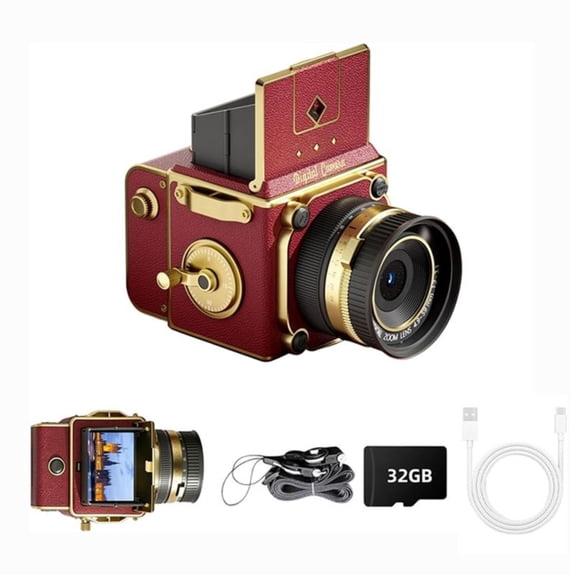 Vintage Digital Camera, Retro Digital CCD Camera 64MP 2.7K Autofocus Photography Camera with 32GB TF Card