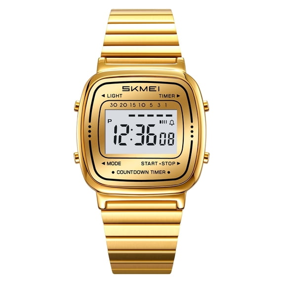 Vintage Digital Watch for Men Women, Stainless Steel Bracelet with Alarm Date Week Display, 30M Water Resistant Retro Wristwatch, Classic Black Dial with Backlight for Daily Casual Wear