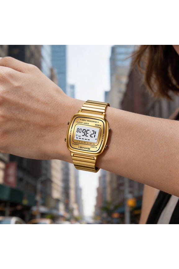 Vintage Digital Watch Stainless Steel Strap Waterproof Retro Electronic WristwatchDate Backlight Unisex Classic Style Daily Casual Use
