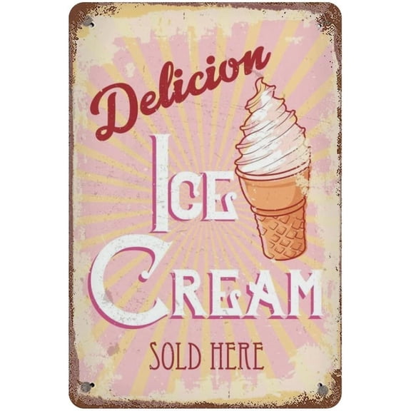 Vintage Diner Ice Cream Sign Retro Tin Sign Ice Cream Metal Sign Delicious Ice Cream Sign Classic Metal Wall Decor For Kitchen Bar Pub Cafe Coffee Bar Man Cavees 8x12 Inch