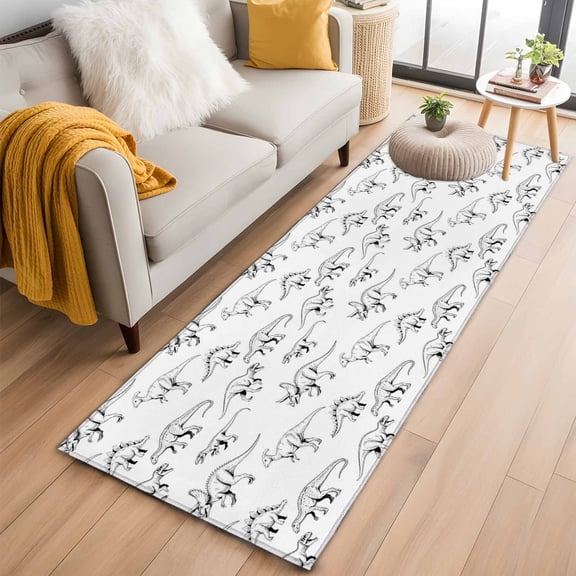 Vintage Dinosaur 2'x6' Runner Rugs for Hallway Kitchen Bedside Non Slip, Primitive Animals Wildlife Hand-painting Entryway Rug Runners with Rubber Backing, Long Carpet Runner for Laundry Room