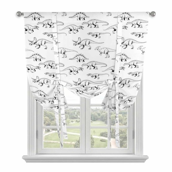 Vintage Dinosaur Balloon Curtains for Living Room/French Door, Primitive Animals Wildlife Hand-painting Tie Up Curtains 63 Inch Length Energy Saving Kitchen Curtains Shades for Windows 42"x63"