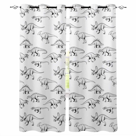 Vintage Dinosaur Black Out Curtains 63 Inch Long, Room Darkening Draperies Curtains Panels, Primitive Animals Wildlife Hand-painting Thermal Insulated Curtain for Bedroom Living Room 52"x63" 2 Panels