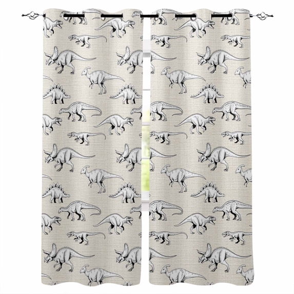 Vintage Dinosaur Blackout Curtains 96 Inch Length 2 Panels Set, Primitive Animals Wildlife Hand-painting Beige Full Shading Curtains for Windows, Blackout Curtains for Bedroom Living Room 52"x96"