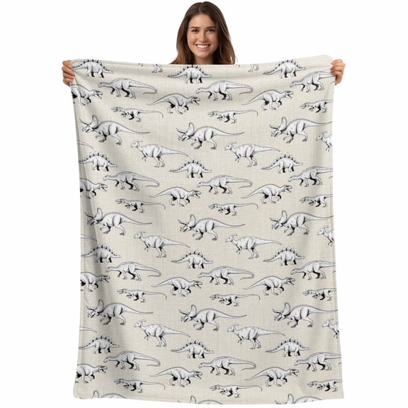 Vintage Dinosaur Blanket Soft Cozy Warm Twin Blanket for Bed, Plush Fuzzy Flannel Fleece Blankets for Sofa, Primitive Animals Wildlife Hand-painting Beige Throw Blankets for Couch Gifts, 60"x80"