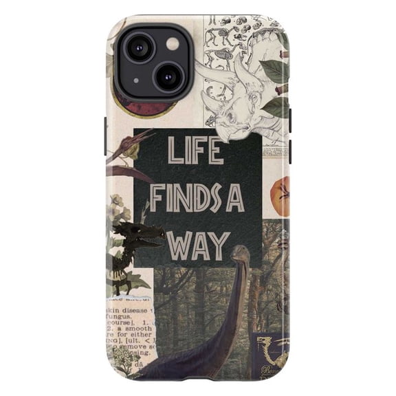 Vintage Dinosaur Collage Phone Case, Life Finds A Way iPhone Cover, Retro Artistic Protective Case for iPhone 17 16 15 14 13 12 11 Plus Pro Max Mini
