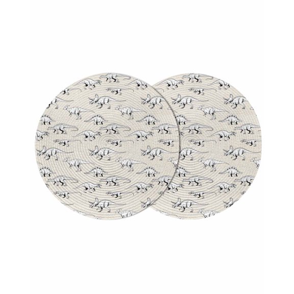 Vintage Dinosaur Round 13 Inch Placemats Set of 2, Primitive Animals Wildlife Hand-painting Beige HeatResistant Non Slip Place Mats for Dining Table, Wipeable Kitchen Table Mats for Housewarming