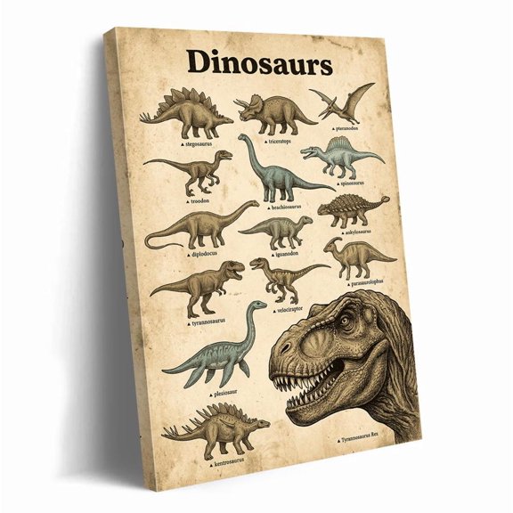 Vintage Dinosaur Wall Art Art Educational ChArt T Rex Nursery Decor Retro Paleontology Art For Boys Room Playroom Gift, Unframed Paper Print