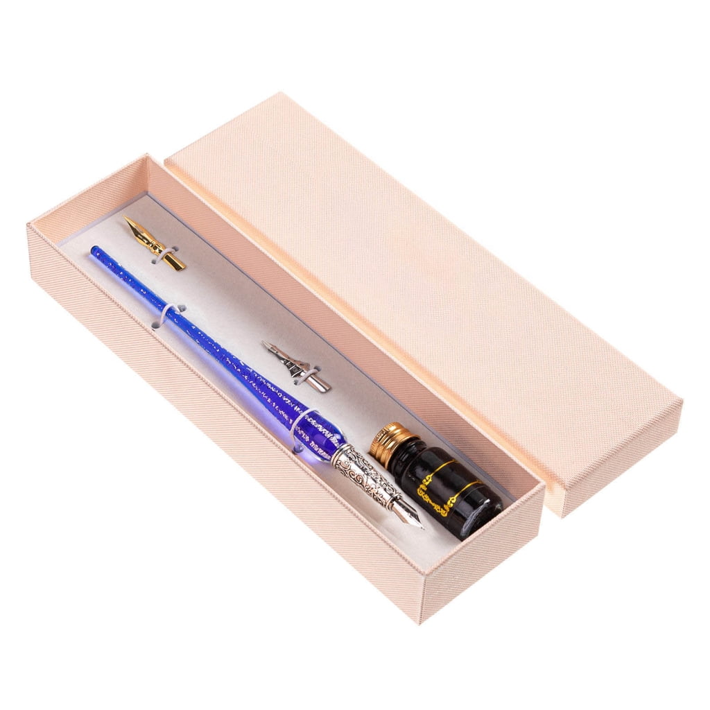 Vintage Dip Pens Antique Glass Dip Pen Set with 2 Replacement Pen Nib, 10ml Ink