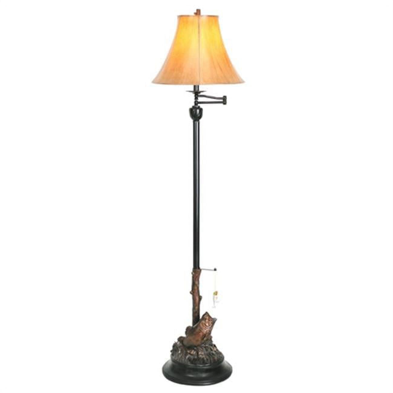 Antique Grecian Bronze 63" Floor Lamp with Faux Leather Shade