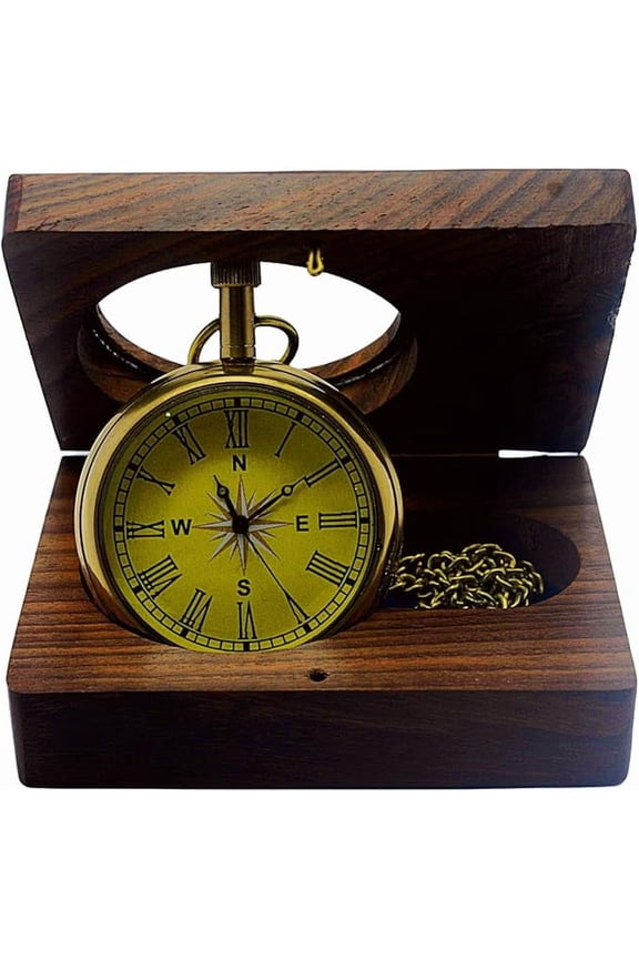Vintage Direction Classic Pocket Watch with Chain and Wooden Box - Timeless Elegance for Men and Women, Gift 46mm