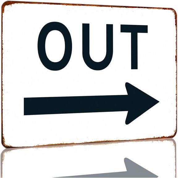 Vintage Directional Metal Decorative Sign 12x8 Inch - Out / Exit Right Arrow Notice Sign for Business and Event