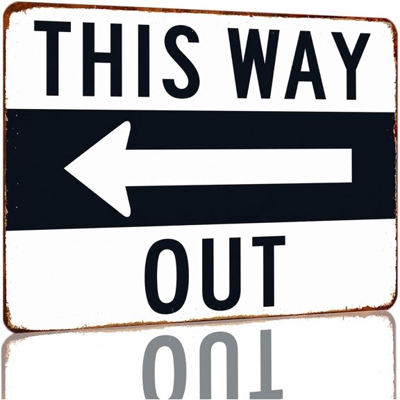 Vintage Directional Metal Decorative Sign 12x8 Inch - This Way Out Exit Notice Sign for Business and Event