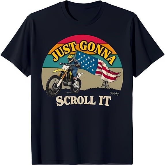 Vintage Dirt Bike Graphic Tee Helmeted Rider 'Just Gonna Scroll It' Dark Blue
