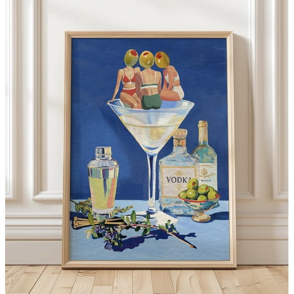 Vintage Dirty Martini Bar Print - Retro Cocktail Wall Art for Home Bar & Kitchen Decor (No Frame)