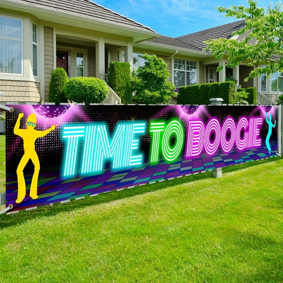 Vintage Disco Party Banner - 70s and 80s Neon Dance Night Theme, Polyester Wall Decoration for Parties, Birthdays, and Prom Celebrations, Multi-functional Use