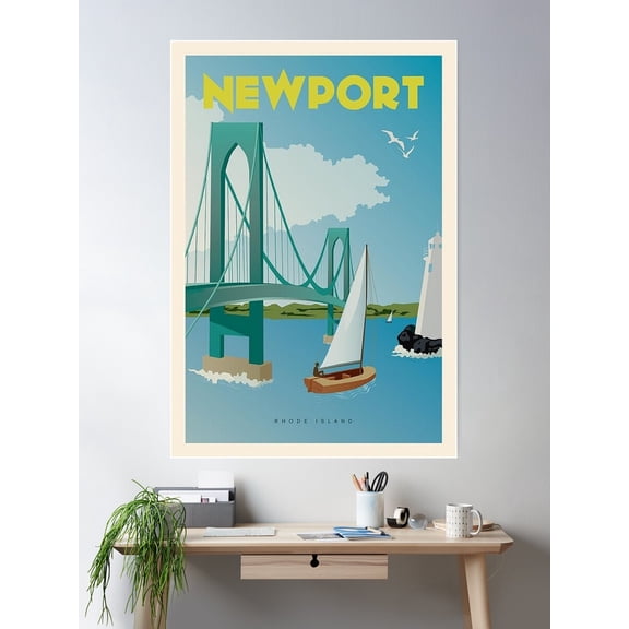 Vintage Discover Newport, Rhode Island Lithograph Wall Art #1 Poster Wall Art, Modern Wall Decor For Living Room Bedroom, 16x24 UNFRAMED
